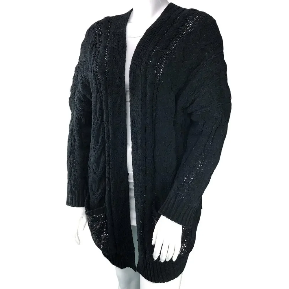 Loyd/Ford Womens Size M Sweater Chunky Knit Black Pure Rayon Sequins Pockets
